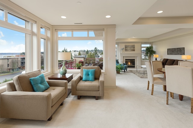 Interior of a modern apartment with neutral-colored fixtures and decor